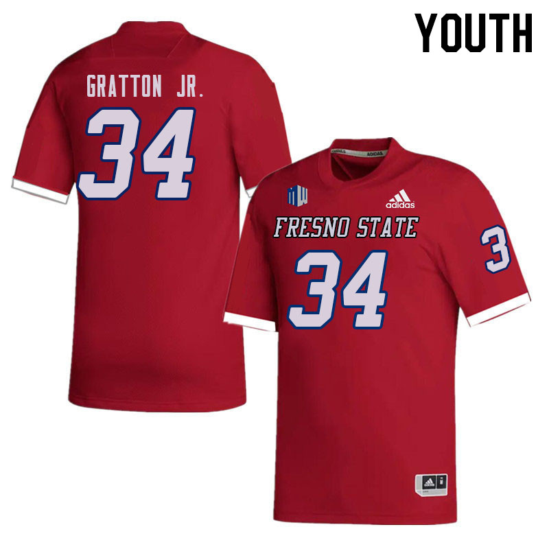 Youth #34 Frankco Gratton Jr. Fresno State Bulldogs College Football Jerseys Sale-Red - Click Image to Close